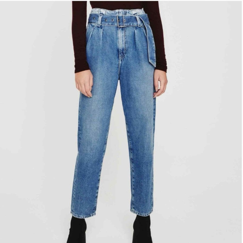 Adriano Goldschmied Belted Paperbag Renn High-Rise Barrel Jeans Size 27 Mid Wash